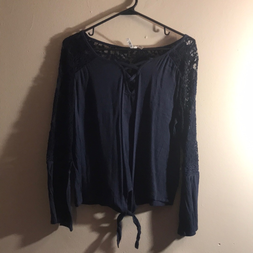 Navy bell sleeve crop top